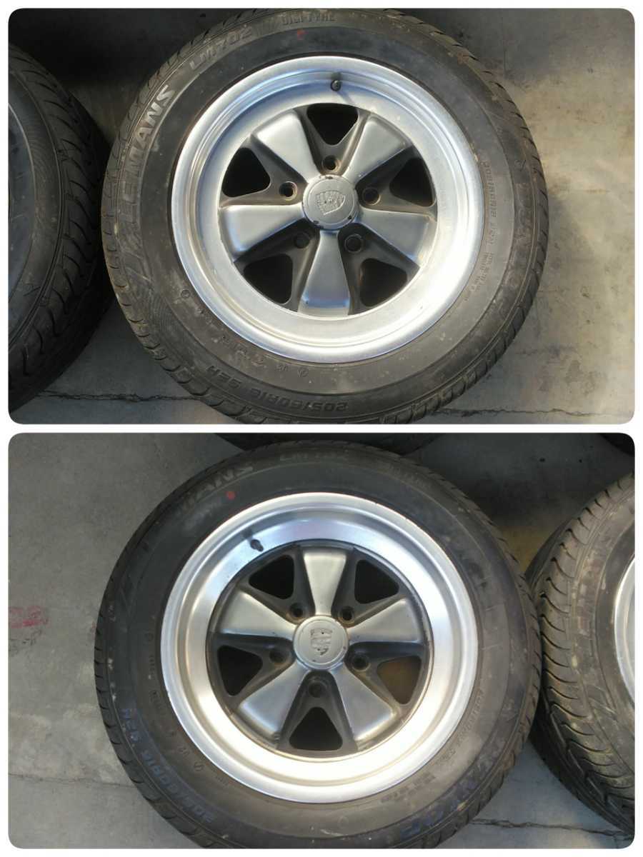 値下げ 当時物 ポルシェ ナロー アルミホイル付 タイヤ【DUNLOP LEMANS LM702 DIGI-TYRE　205/60R16 92H 5穴】4本set 中古 160サイズ4個口