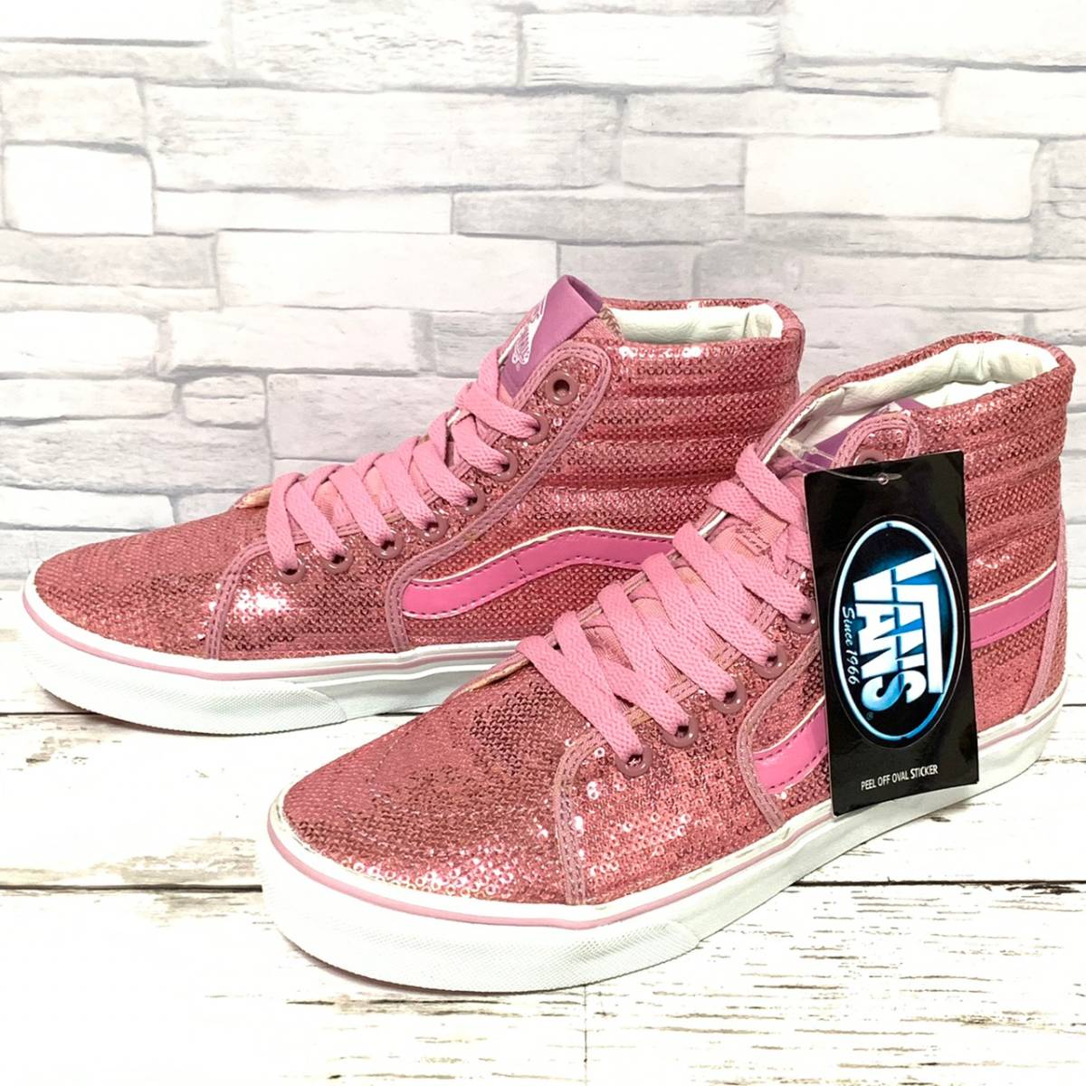 R978b タグ付き 品 Vans バンズ 25cm ハイカット スニーカー シューズ メンズ ピンク ラメ ストリート 光沢 スケーター スケボー 25 0cm 売買されたオークション情報 Yahooの商品情報をアーカイブ公開 オークファン Aucfan Com