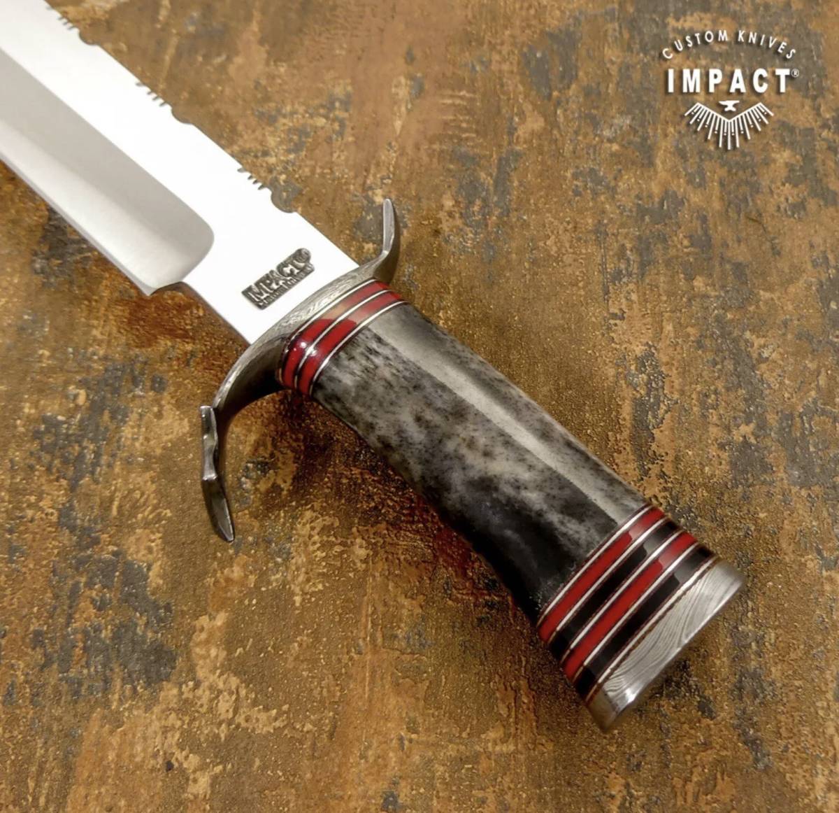イギリス IMPACT製 ☆ カスタム ナイフ - Yahoo!オークション ダマスカス鋼 カスタムナイフ ☆大型 全長54.8cm バールウッド 驚きの値段 全長３９.５㎝ カスタムボウイ ダブルロックインレイ