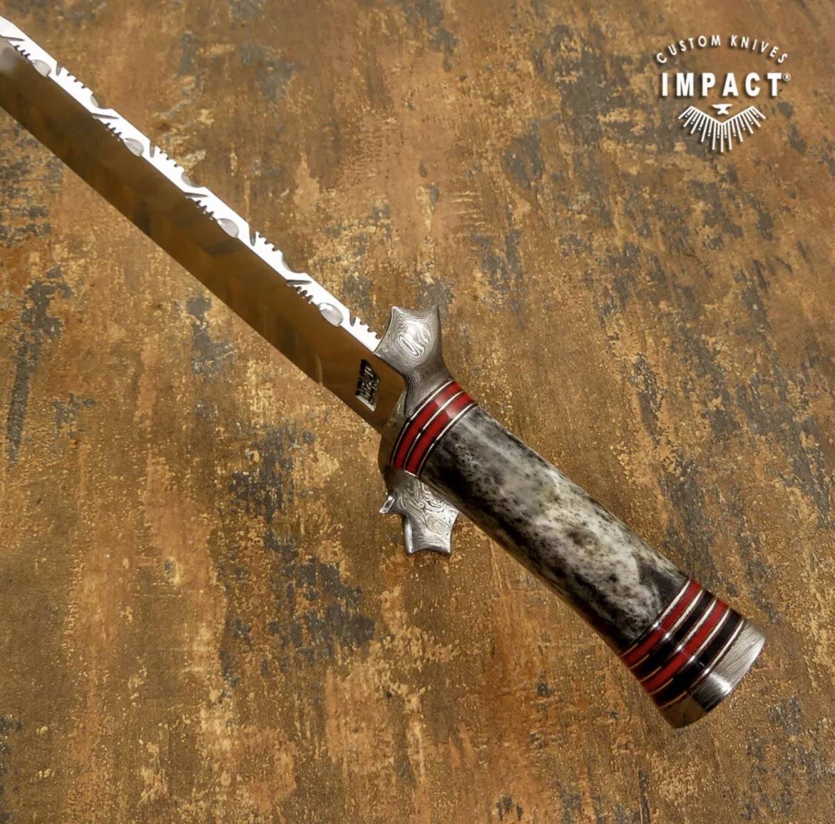 イギリス IMPACT製 ☆ カスタム ナイフ - Yahoo!オークション ダマスカス鋼 カスタムナイフ ☆大型 全長54.8cm バールウッド 驚きの値段 全長３９.５㎝ カスタムボウイ ダブルロックインレイ
