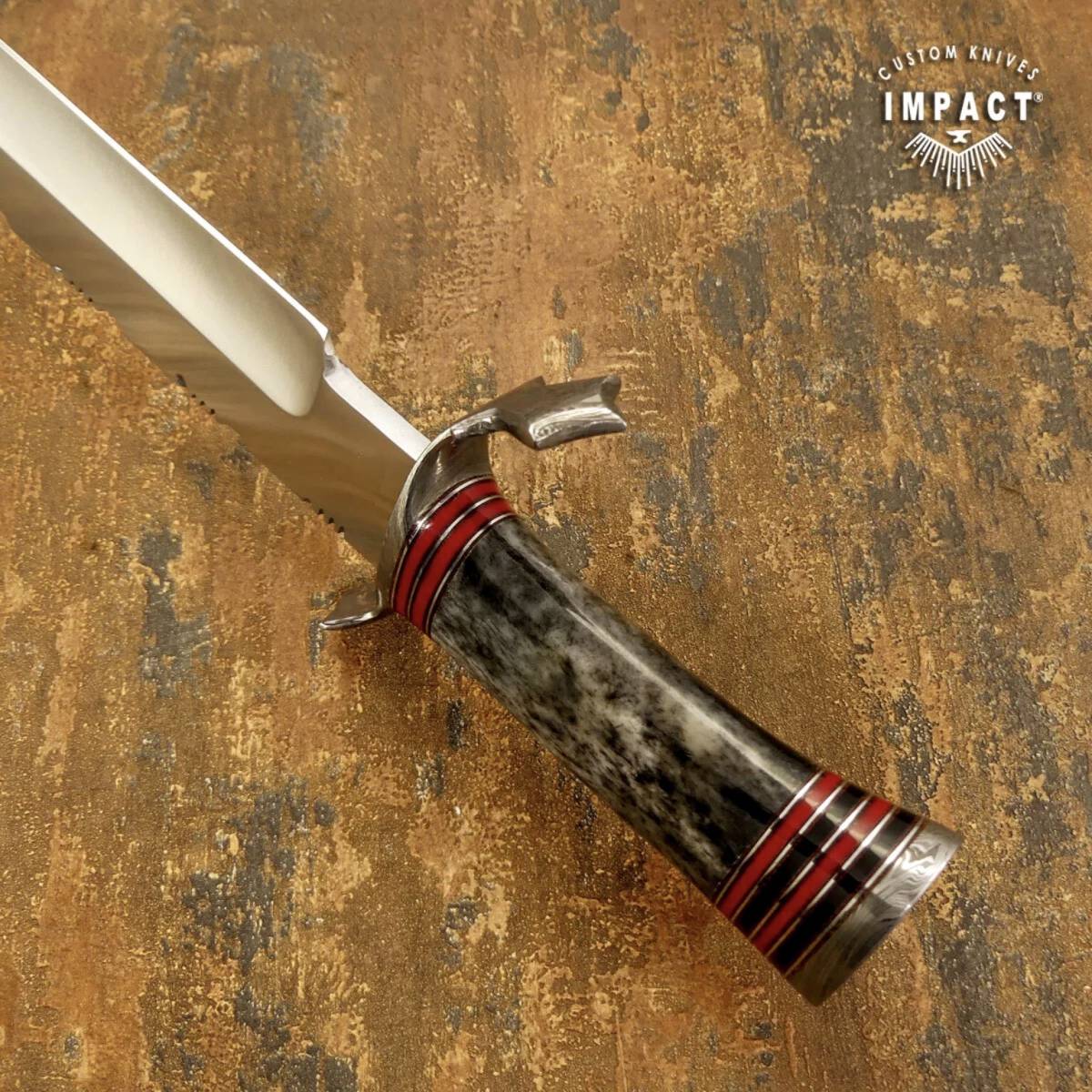 イギリス IMPACT製 ☆ カスタム ナイフ - Yahoo!オークション ダマスカス鋼 カスタムナイフ ☆大型 全長54.8cm バールウッド 驚きの値段 全長３９.５㎝ カスタムボウイ ダブルロックインレイ