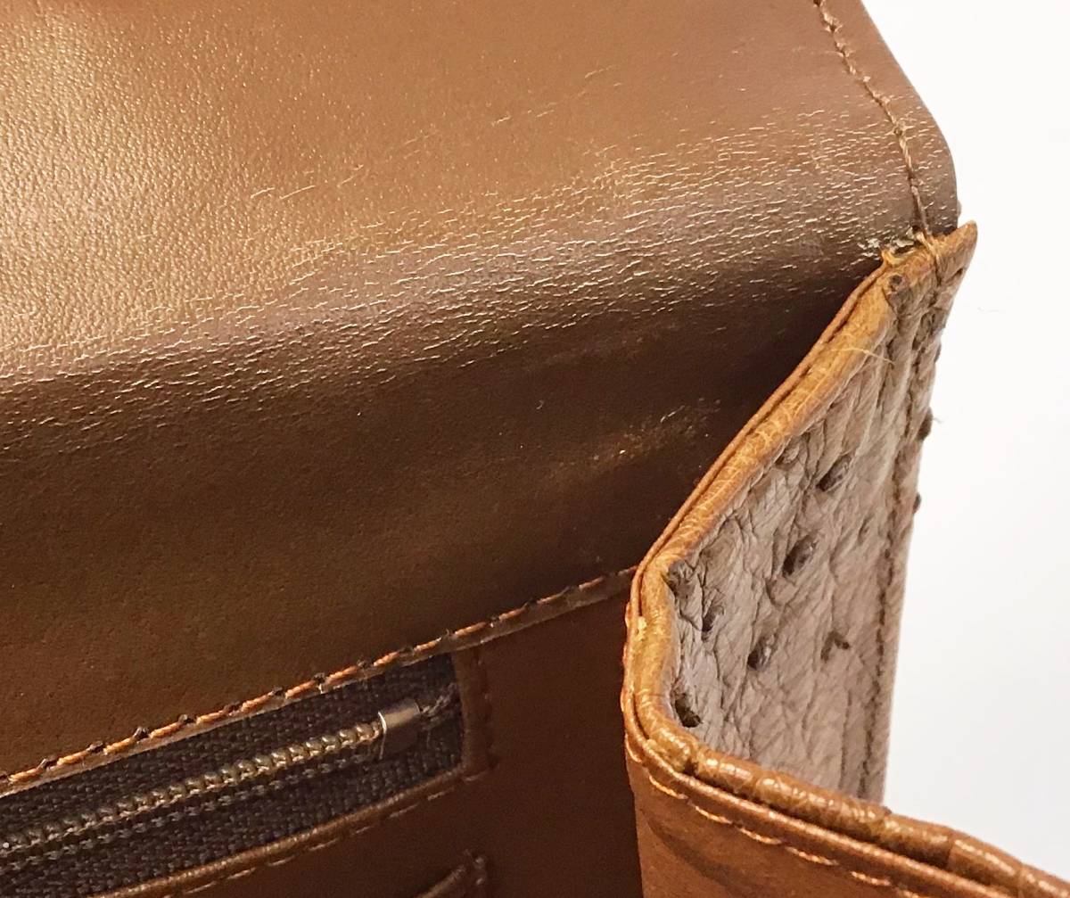 オーストリッチ ハンドバッグ ブラウン/茶 レザー ゴールド金具 