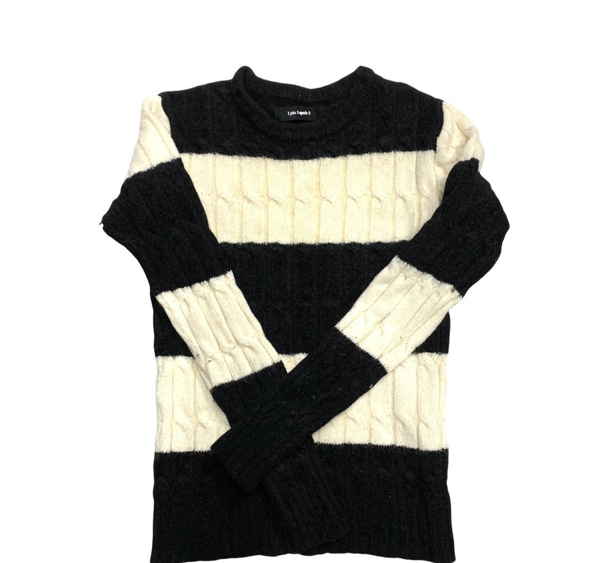 ▼1piu1uguale3 ウノピゥウノウグァーレトレ ボーダー ニット サイズS ホワイト ブラック 冬 長袖 日本製 メンズ