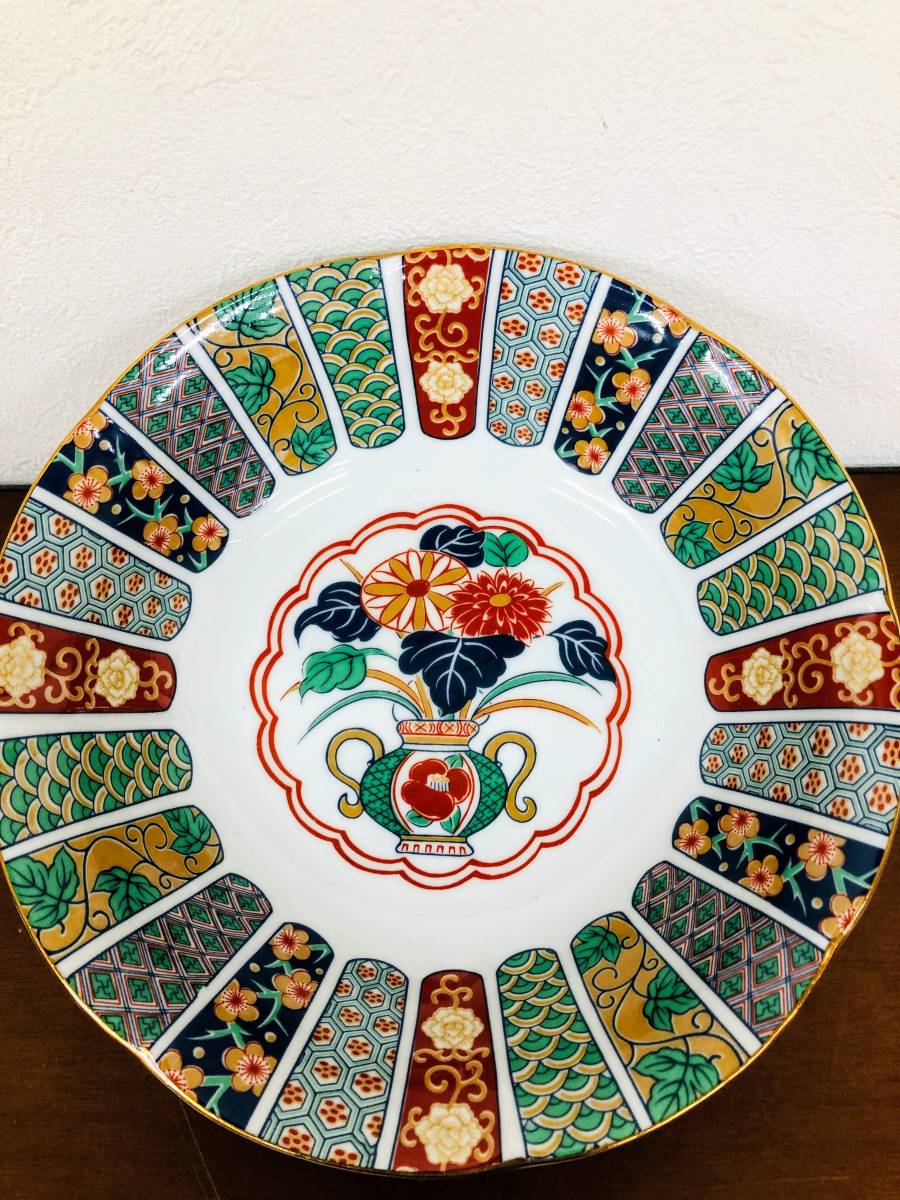 IY1380〕和食器 有田焼 古伊万里 陶扇作 皿 金彩 色絵 中古品 100