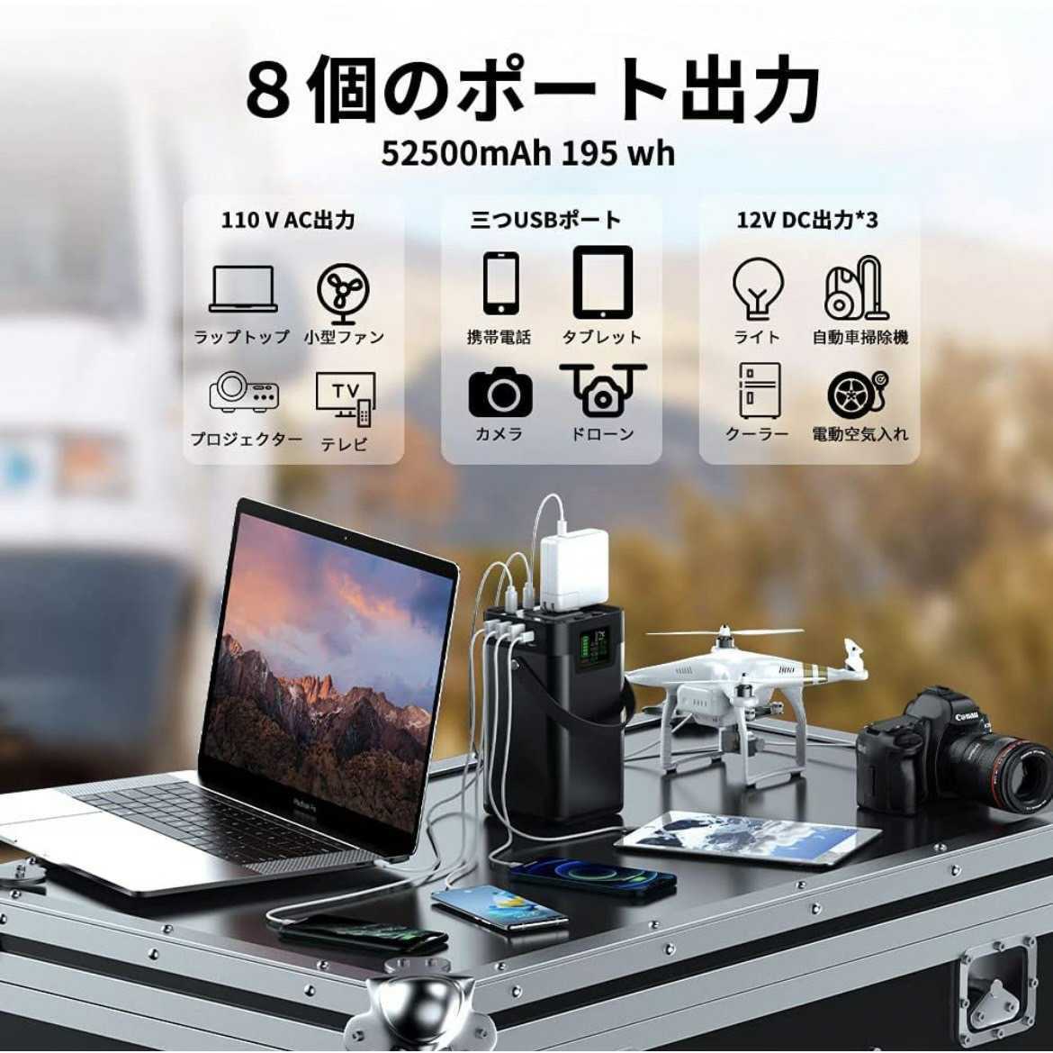 TYHOO ポータブル電源 大容量 52500mAh/195Wh 小型軽量 8ポート  