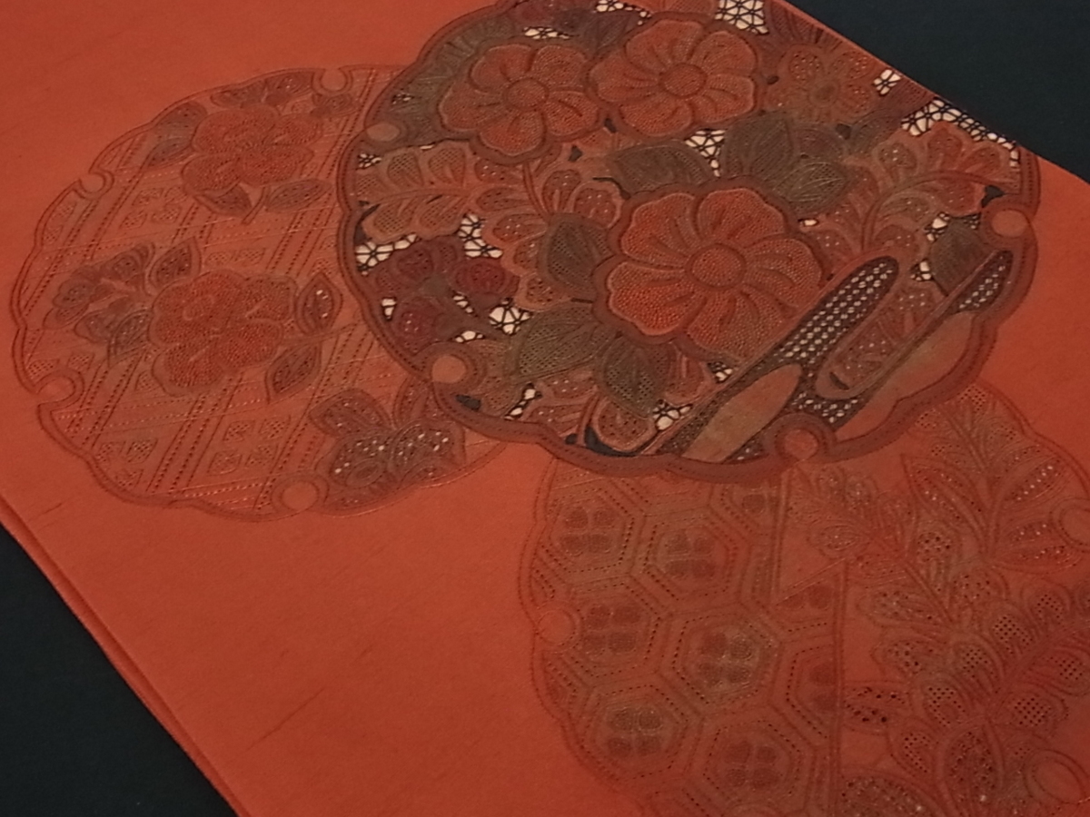 花美人着物□中国三大刺繍 太鼓柄袋帯 逸品 中国三大刺繍