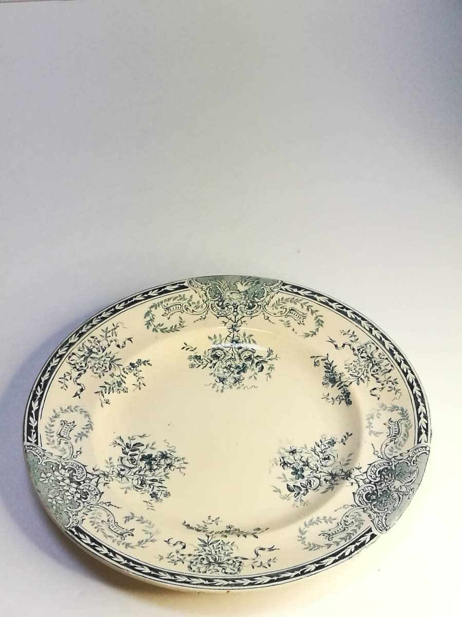 フランス Longwy ロンウィ 『Fontainebleau 平皿 アンティーク V-215鳥