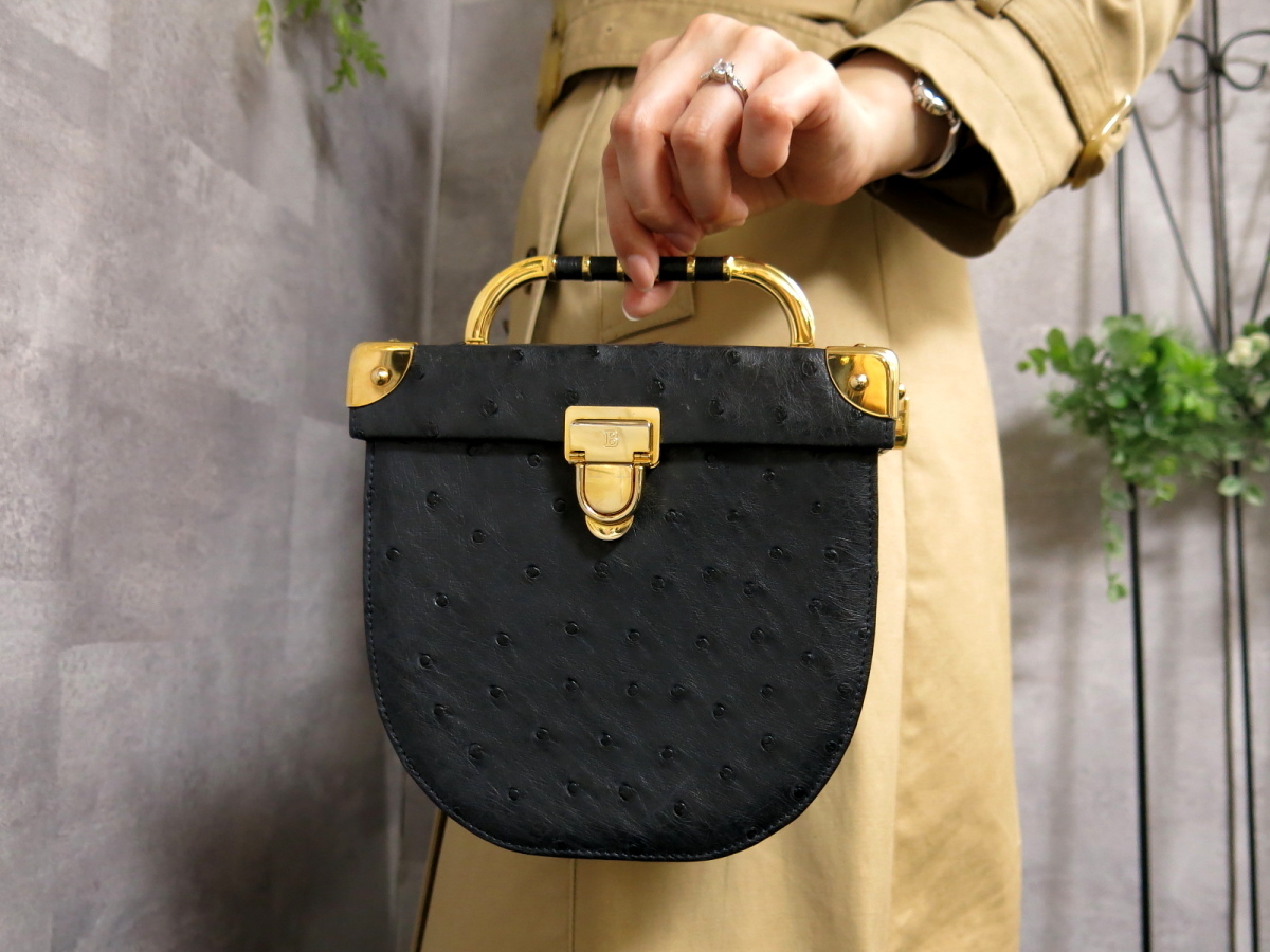 BALLY オーストリッチ ハンドバッグ ○超美品○BALLY バリー○オーストリッチ 本 だちょう 革○ミニ ハンド