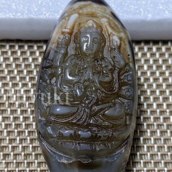 御幸天珠 Z07324 珍品 特殊天珠 一眼天珠 彫刻 54x25x13mm 馬蹄痕 1眼天珠