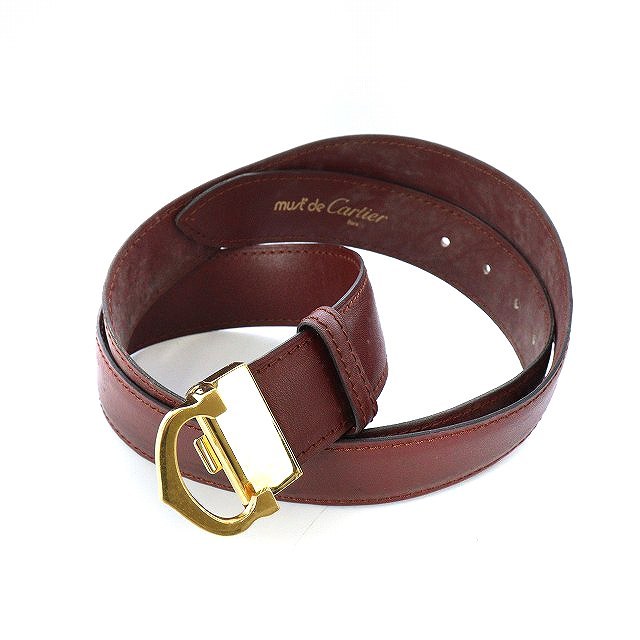 Cartier 本革 レザーベルト ブラック シルバー ロゴ ユニセックス 黒い