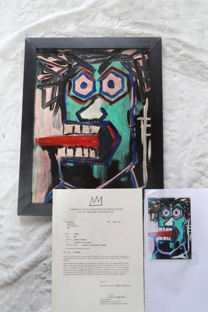 ジャン=ミシェル•バスキア】1983年 直筆肉筆油彩画 裏面サイン 証明書