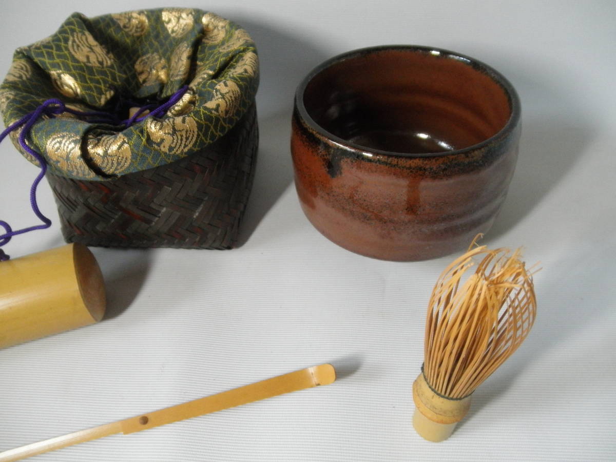携帯用茶道具　野天かご　茶入れ　抹茶碗　棗　等工芸品 セット 茶道具 野点 抹茶セット | 茶器⁄茶道具セット 棗 抹茶茶碗
