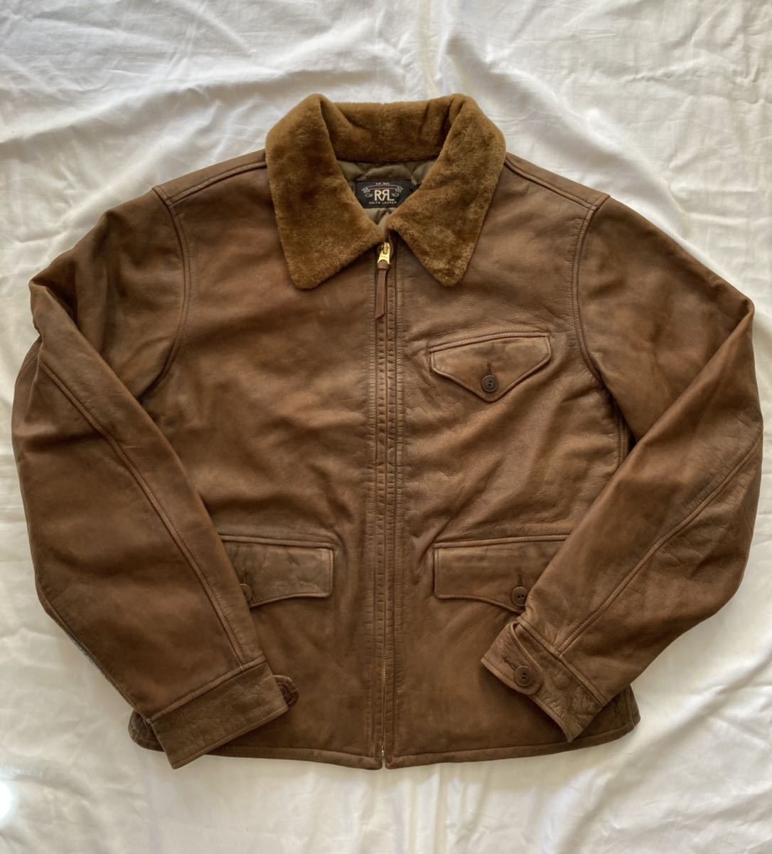 傑作】30s Style RRL ムートンカラーレザースポーツジャケット Mサイズ