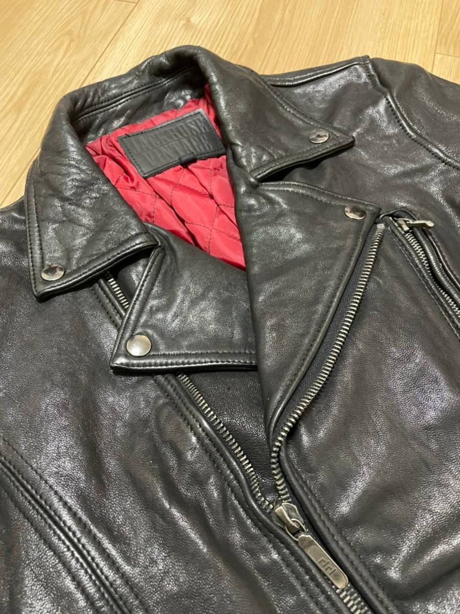 JACKROSE VINTAGE ダブルライダースジャケット 山羊革 黒 3 JACKROSE VINTAGE] 染め加工 ダブルライダース ゴートレザージャケット