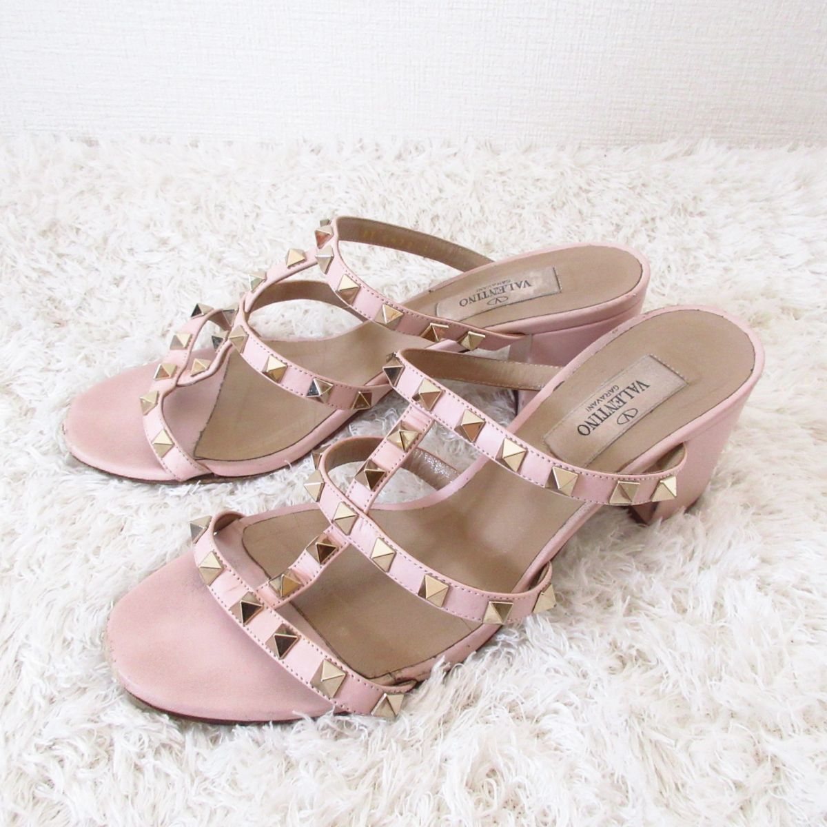 良品 VALENTINO ヴァレンティノガラヴァーニ スタッズ レザー オープン 