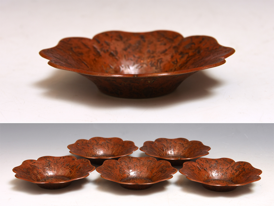 最安の新品 青木義清造 緋銅製鎚目菓子皿五客 茶道具 煎茶道具 【公式