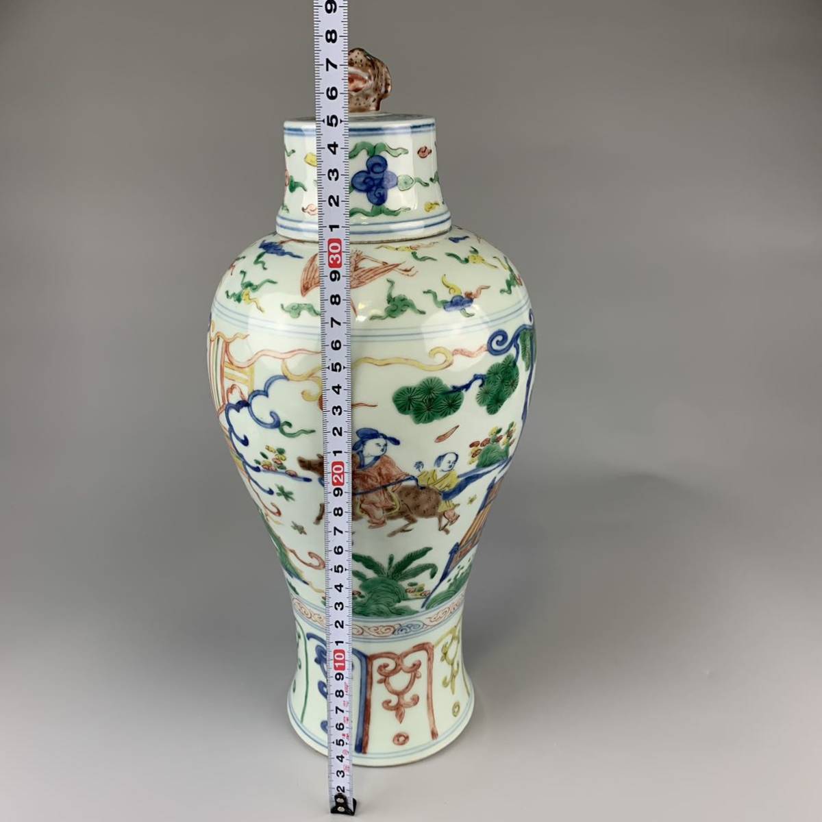 中国美術 人物 色絵 大明隆慶年製 壺 赤絵 花瓶 中国 唐物 五彩