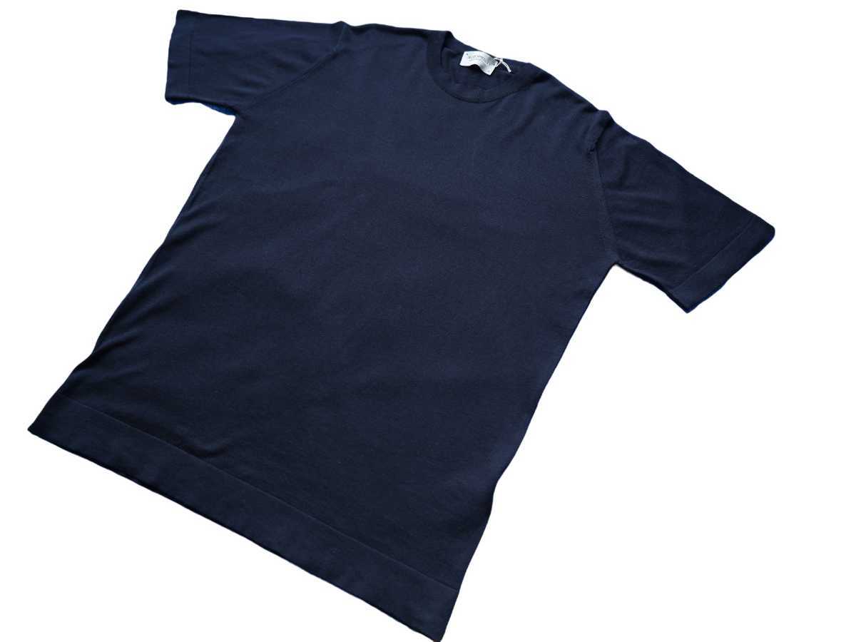 定番人気，HOT メンズ M 新品 ジョンスメドレー 最高級コットン ウエルトクルーネックシャツ LORCA ネイビー JOHN SMEDLEY イギリス製★
