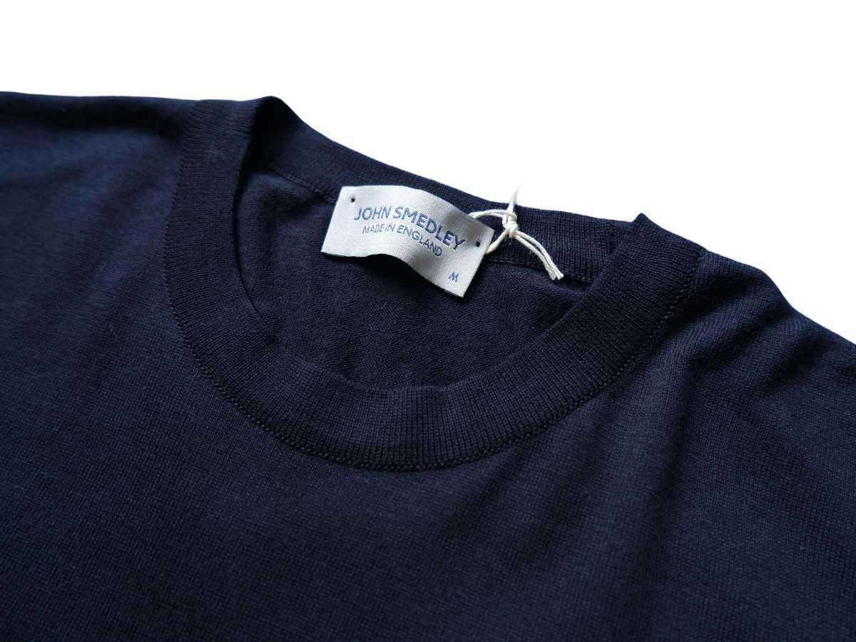 定番人気，HOT メンズ M 新品 ジョンスメドレー 最高級コットン ウエルトクルーネックシャツ LORCA ネイビー JOHN SMEDLEY イギリス製★