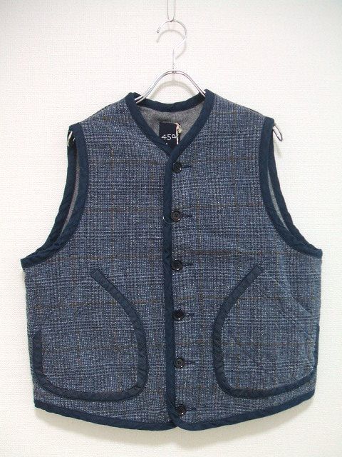 2-0406M▲ 45R/45rpm コットンツイードの908ベスト 定価53900円 新品 ベスト ブルー ネイビー フォーティーファイブアールピーエム 192054