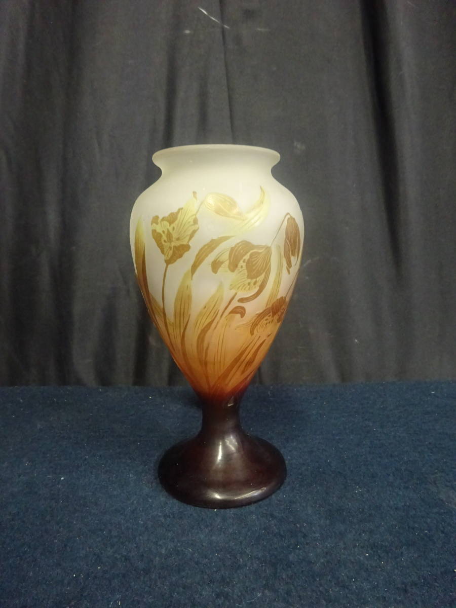 アンティークガラス 【40 真作保証 エミール・ガレ 被せガラス酸化腐食