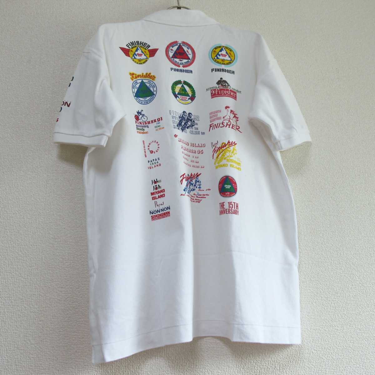 パパス Papas 日本製 メンズM 白 ホワイト 半袖ポロシャツ 刺繍ロゴ 