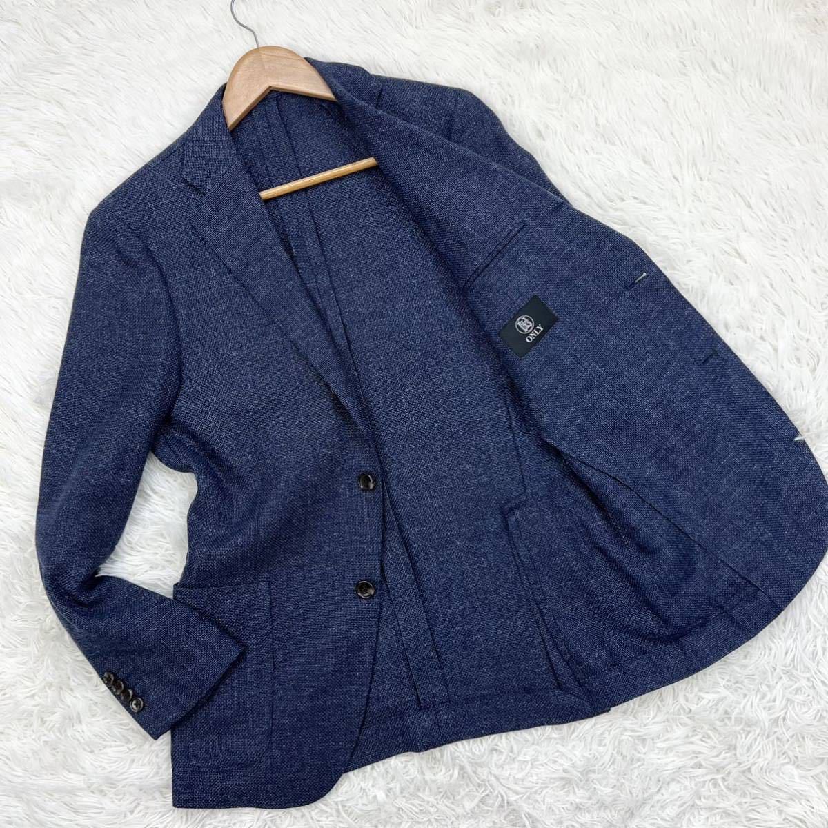 C5 ONLY オンリー ファビオ社 イタリア製生地 リネン混 麻 ウール テーラード アンコンジャケット ネイビー 37 M 背抜き 春夏 