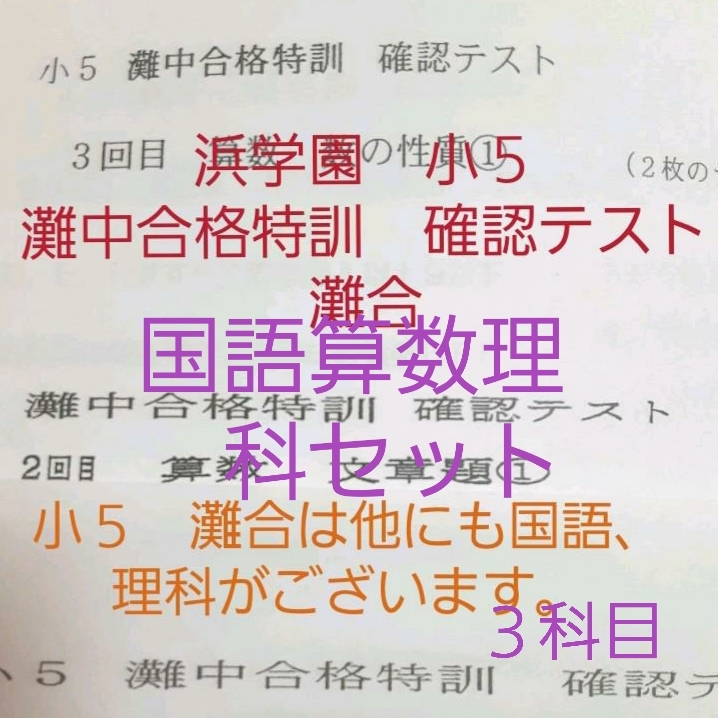 浜学園 小5 灘中合格特訓 確認テスト 国語算数理科 3科目 セット 一