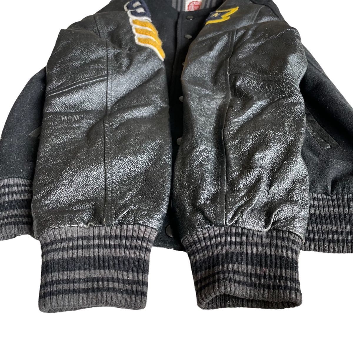 FRANKLIN&MARSHALL 【漢の鉄板】スタジャン L ウール BLK 袖 レザー