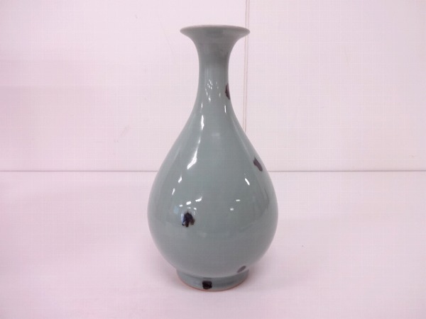 72738# 【1円～】龍泉窯毛正聡造 飛青磁花生