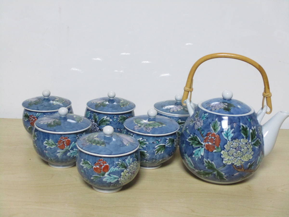 源右衛門】染付古染風梅絵 茶器揃 有田焼 急須 湯呑 古染風梅づくし