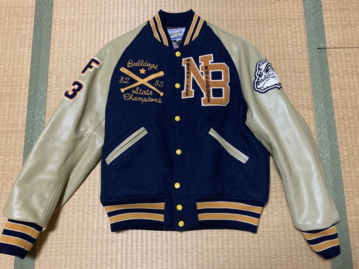 ◇東洋 ホワイツビル 袖革 レザー スタジャン 赤黒 36