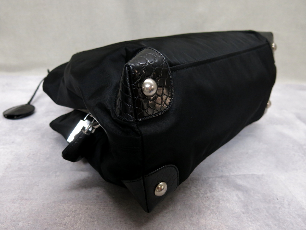 ○超美品○PRADA プラダ○ポコノ ナイロン クロコ 型押し レザー 本革 