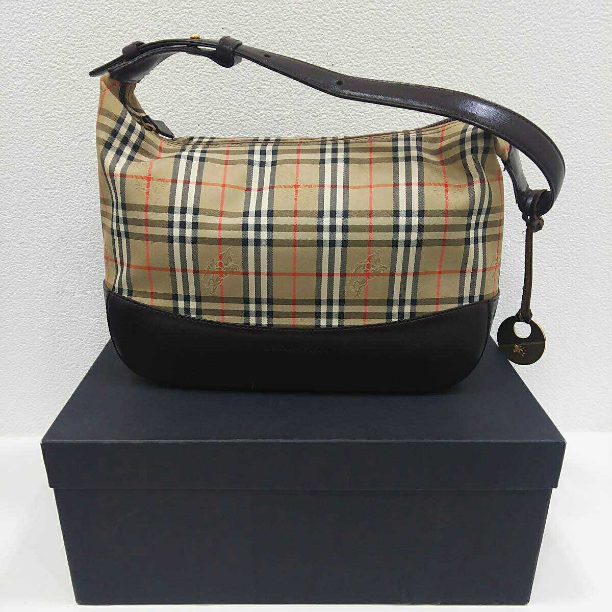 ノバチェック ハンドバッグ バーバリー BURBERRY レザー キャンバス 