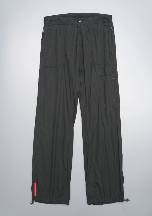 人気，定番人気 TE0522 イタリア製 PRADA プラダスポーツ メンズ48/ETB2973/コットンナイロン ボタンフライ パンツ/裾ドローコード トラウザーズ ブラック(ボトムス)｜売買されたオークション情報、yahooの商品情 男性用