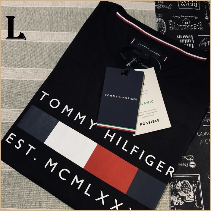 本物保証，高品質 ボックスロゴTシャツ 国内正規品 ブラック Lサイズ 相場8800円 TOMMY HILFIGER LOGO BOX STRIPE TEE(半袖Tシャツ)｜売買されたオークション情報、yahooの商品情報をアーカイブ公開 - オークファン 男性用