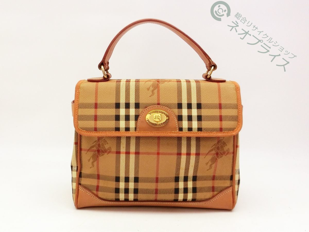 S1553 BURBERRY バーバリー ノバチェック柄 PVC × レザー ケリー型