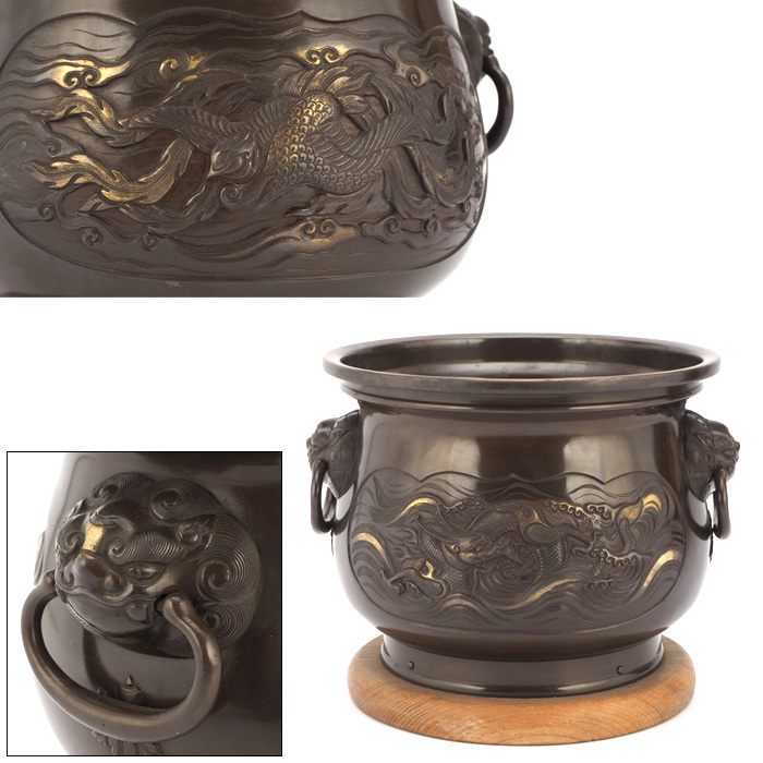 天明鋳物師 共箱 朱銅花瓶 栗崎二夫作 V R6161B : 栗崎二夫 花器 栗崎