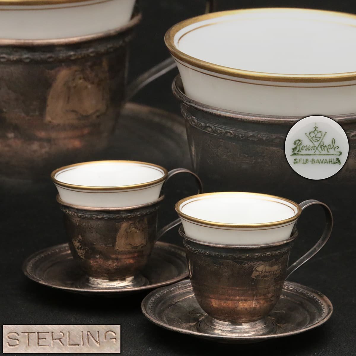 人気SALE，低価 EC368 アンティーク Rosenthal ローゼンタール 銀製 銀カップホルダー/銀ソーサー 白磁金彩 デミカップ 一対(ローゼンタール)｜売買されたオークション情報、yahooの商品情報をアーカイブ公開 - ローゼンタール