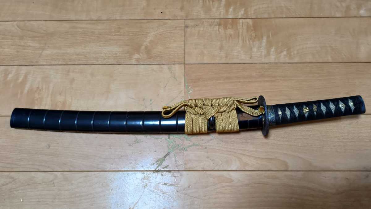 珍品 江戸期 竹獅子金具 黒漆印籠刻鞘親鮫柄 脇差拵 竹図鍔 獅子図縁頭 