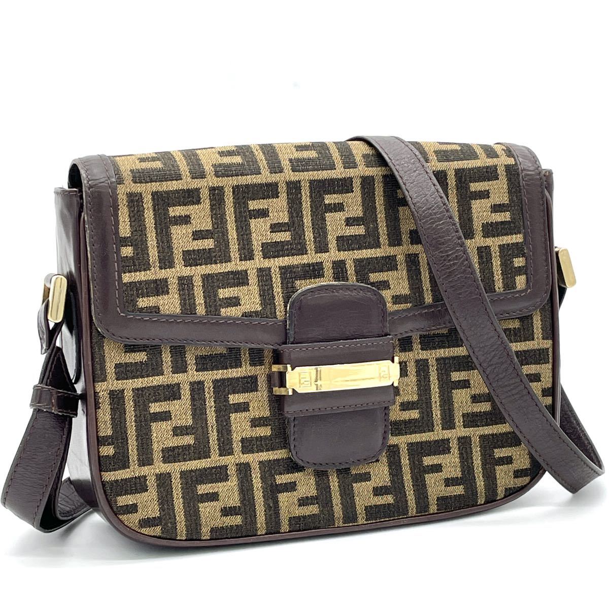 1円 美品 FENDI フェンディ ズッカ柄 ズッカ ショルダーバッグ 肩掛け 