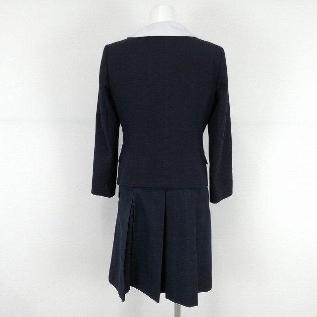 1円 イートン ベスト チェックスカート 紐タイ 等 上下5点セット 指定 160A 冬物 長袖 神奈川東海大学付属相模高校 紺 中古 ランクB EY5124_2