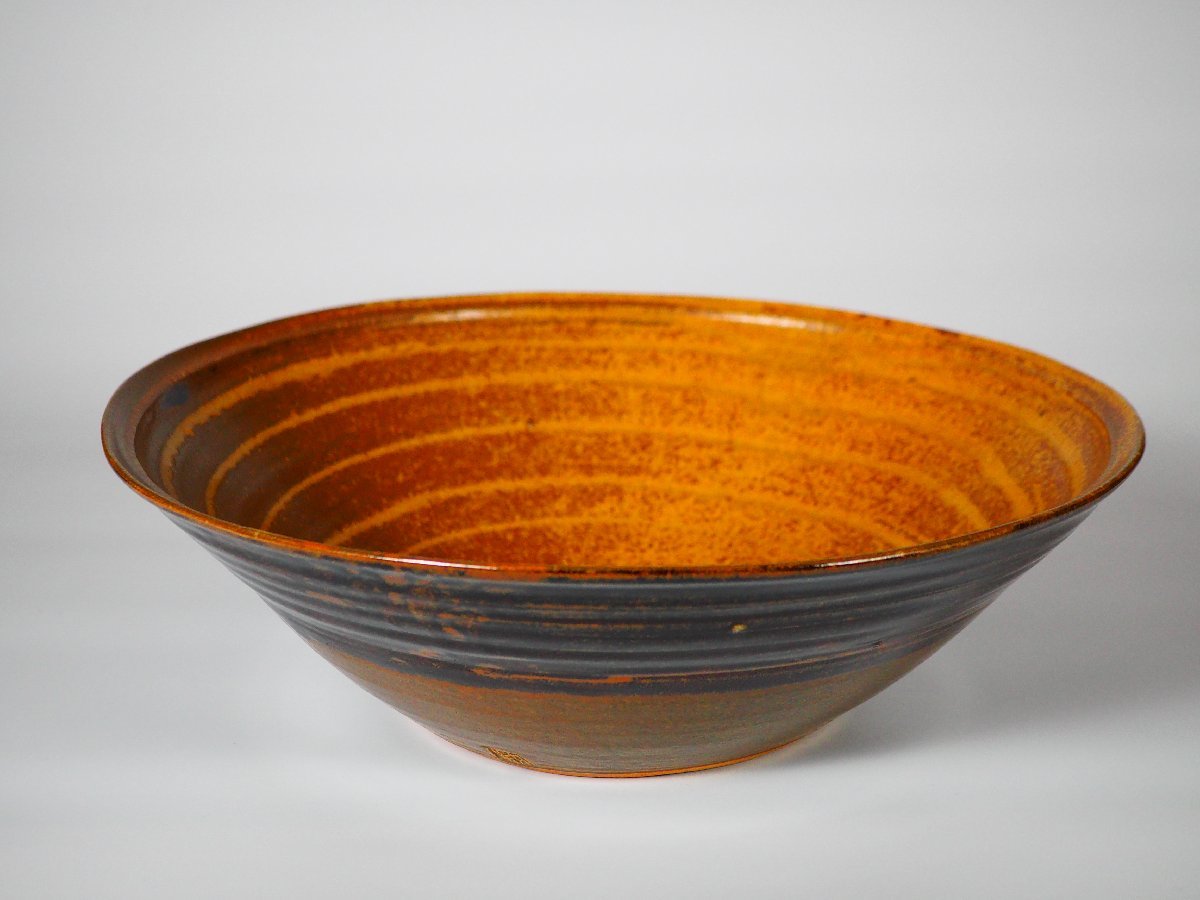 人間国宝 田村耕一 共箱 | GK大作 黄釉魚文大鉢 幅39cm
