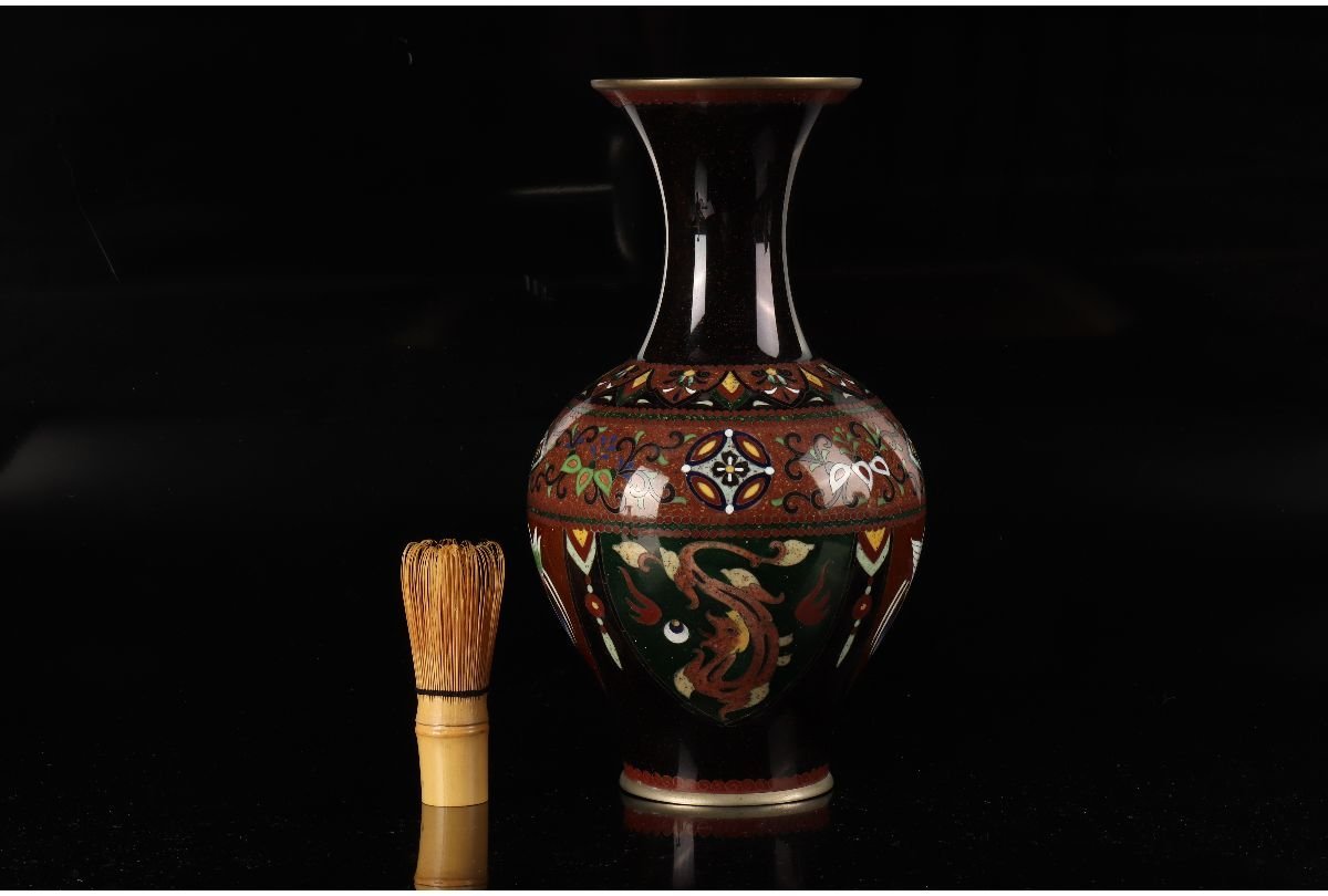 古玩 花瓶 公式 牡丹唐草 宝物 草花吉祥文様 骨董 中国美術 有線七宝