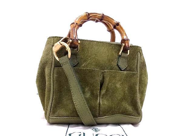 1円 □美品□GUCCI グッチ 007 1793 0238 バンブー スエード×レザー  