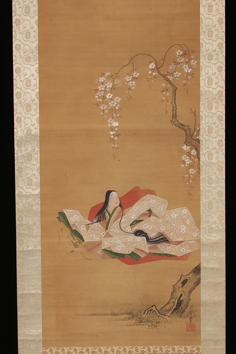 真作】浮世絵「楊洲周延」木版画「青山御所御庭拝見ノ図」三枚