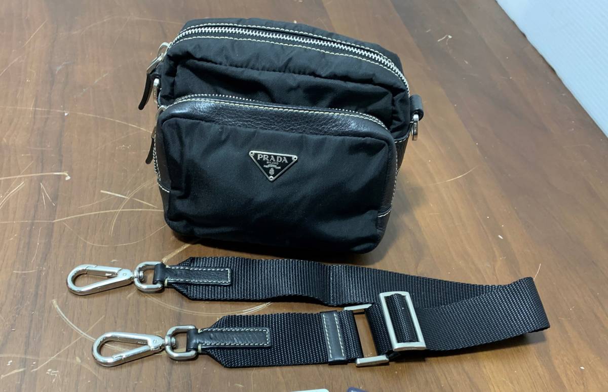 6017◇PRADA プラダ BR2392 ブラック ナイロン レザー ショルダー 