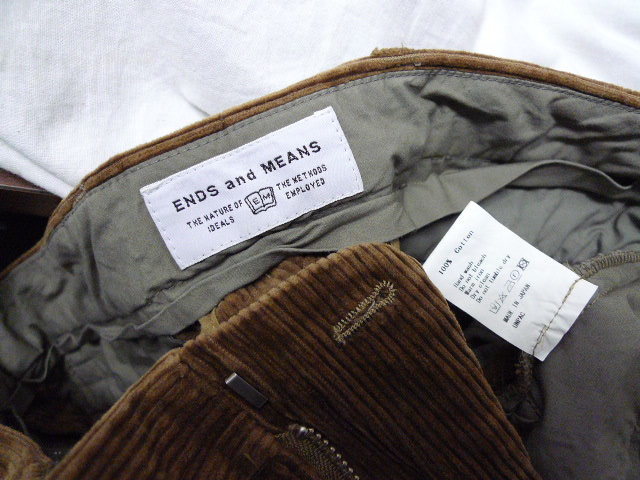 ◆ENDS and MEANS エンズアンドミーンズ Grandpa Cord Trousers 21AW コーデュロイ　パンツ サイズM　定価25300円 美 ENDS and MEANS work pants rusk