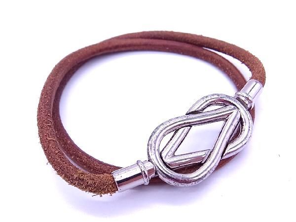 1円 HERMES エルメス アタメ レザー シルバー金具 2連 ブレスレット 