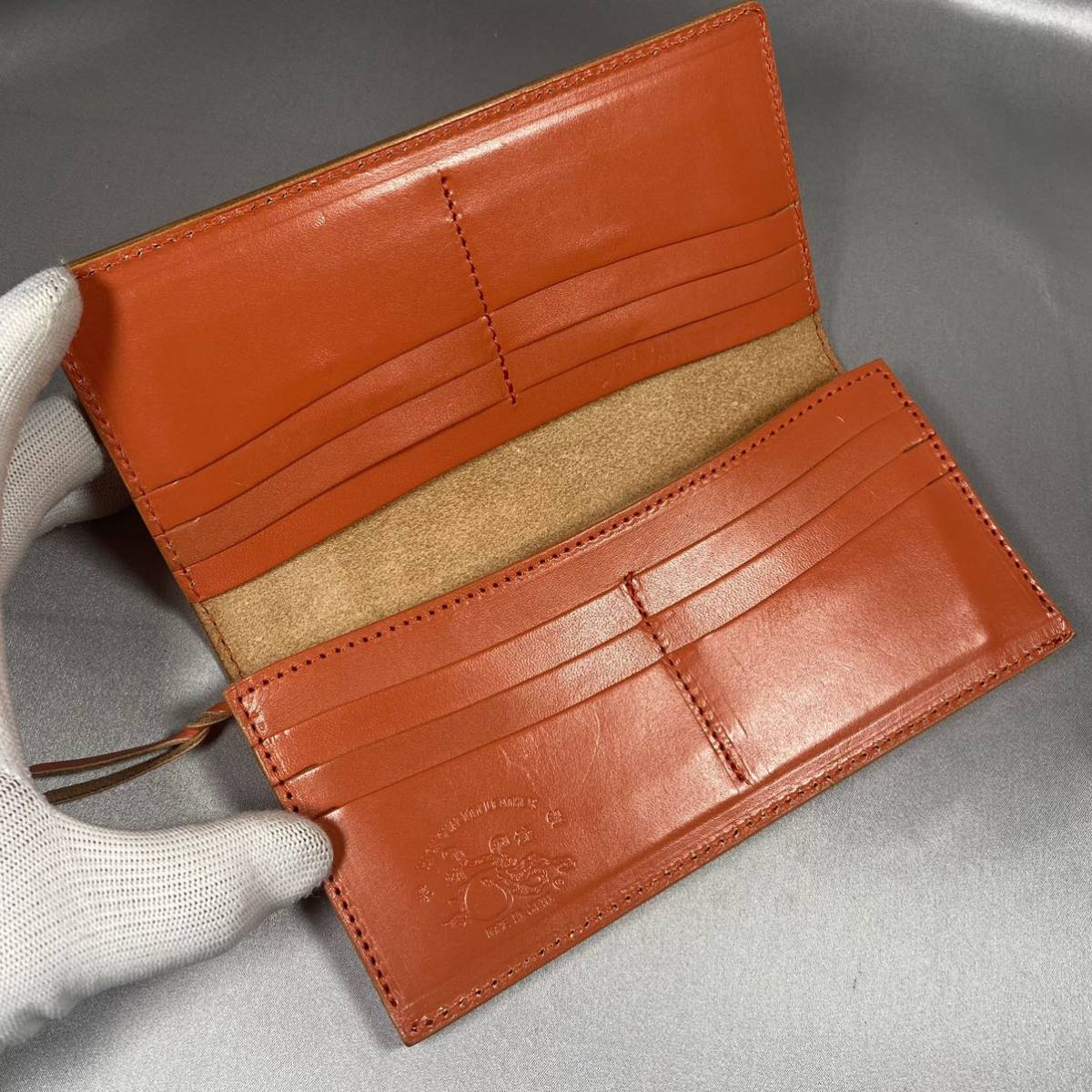 即決 美品 革蛸 二つ折り財布 長財布 ロングウォレット レザー